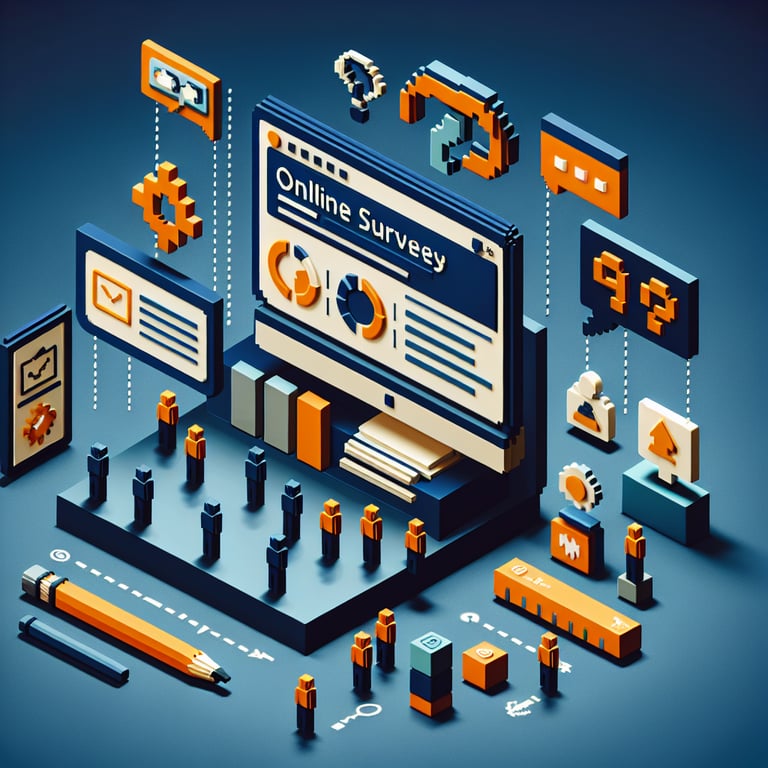 3D voxel art representing a downloadable project management survey template
