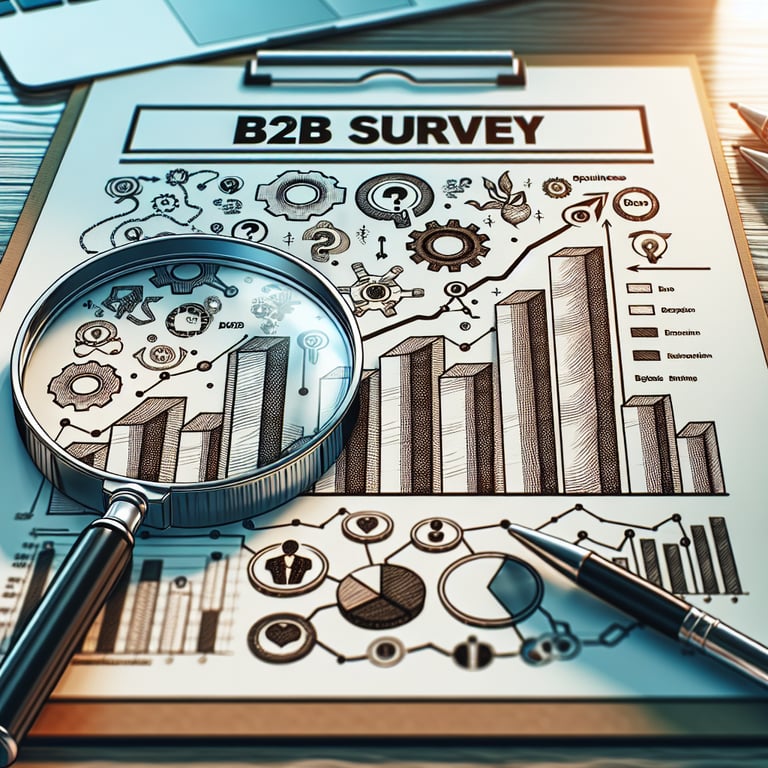 Illustration showcasing the concept of B2B survey questions for uncovering growth trends and insights.