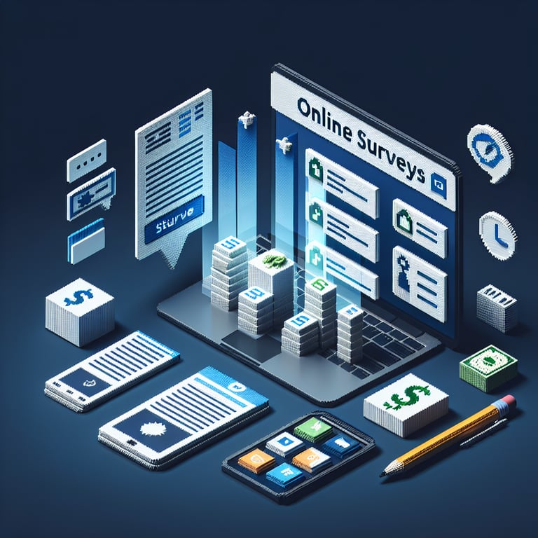 Creative voxel artwork of a financial literacy poll dashboard with coins and graphs