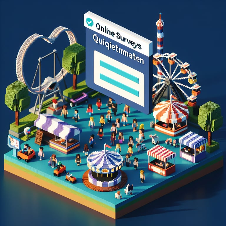 3D pixelated illustration of a theme park questionnaire