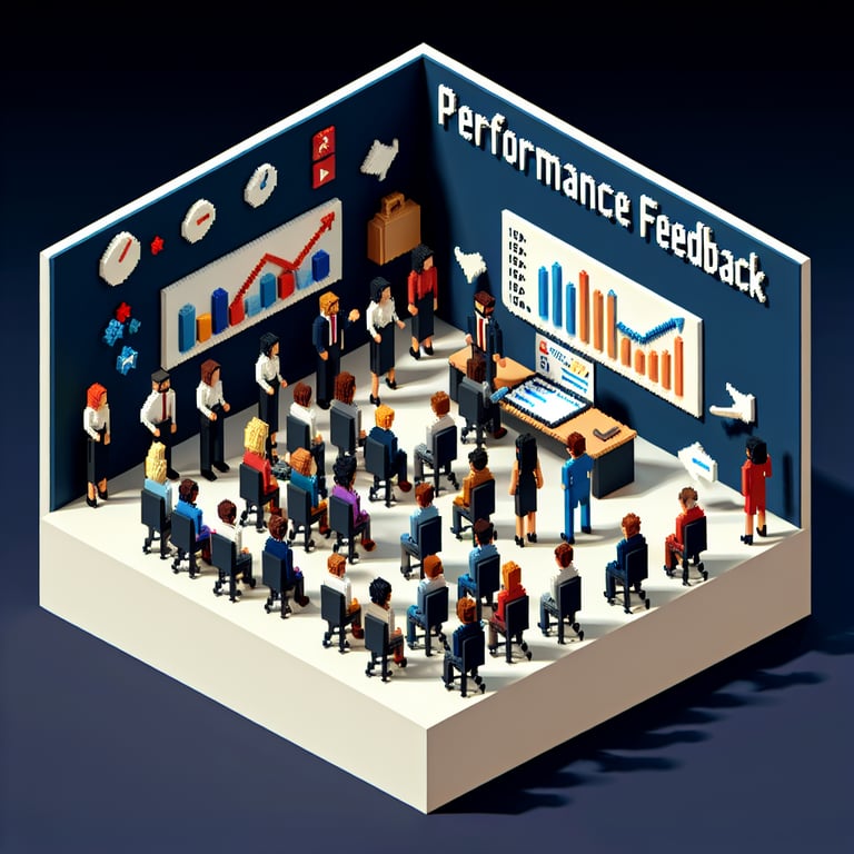 Illustration showcasing strategic approach to relevant topics for Performance Feedback survey questions.