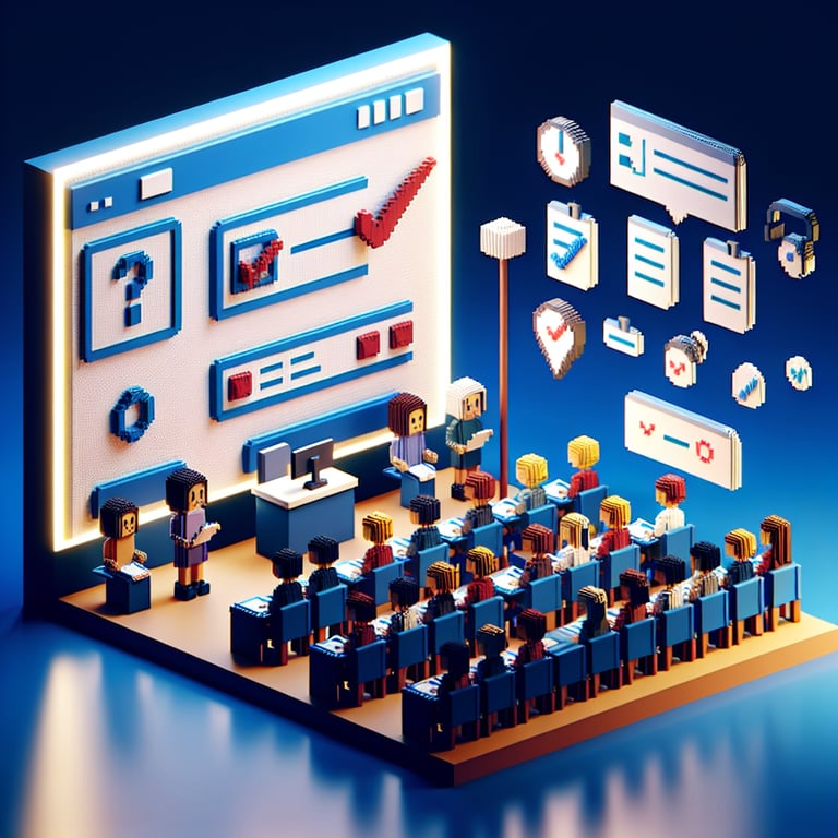 Artistic 3D voxel art of responsive survey interface capturing student engagement metrics