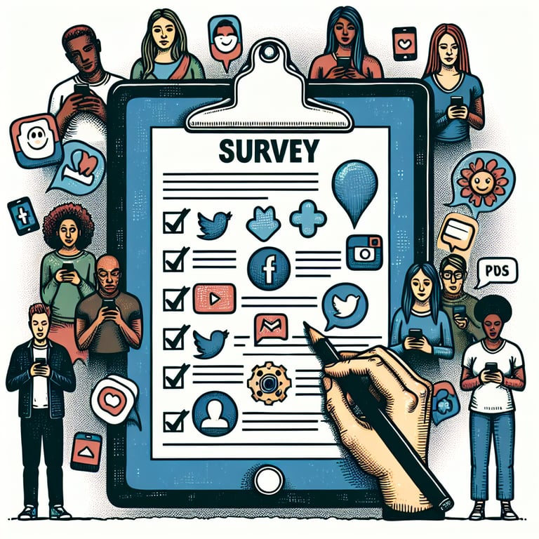 Illustration depicting Social Media Impact on Mental Health survey questions relevance.