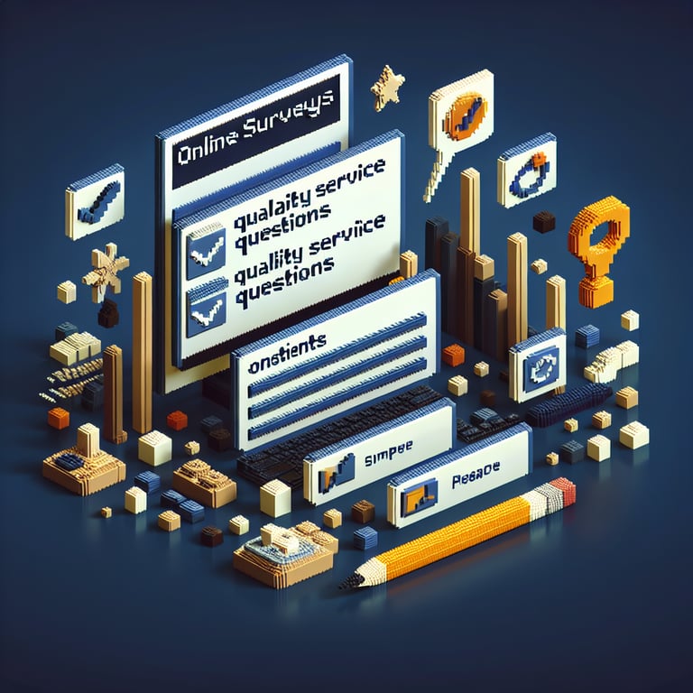 Creative 3D voxel depicting service feedback questions