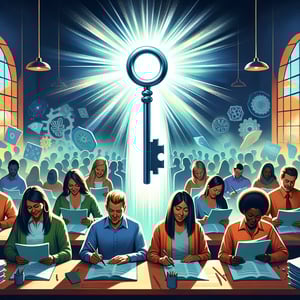 Illustration depicting the concept of unlocking teacher potential through Teacher Needs survey questions.