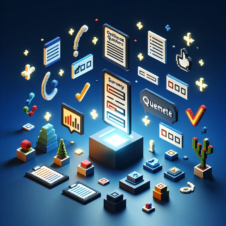 Artistic 3D voxel rendering of effectiveness evaluation survey theme