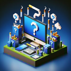3D voxel art depicting an online survey, symbolizing questions about cigarette smoking.