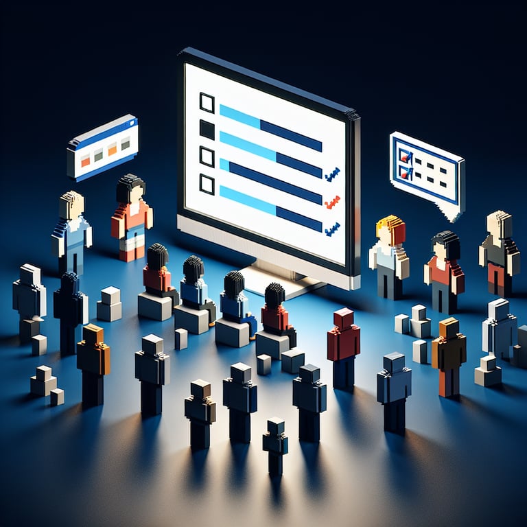 Artistic 3D voxel art illustrating parent engagement poll design