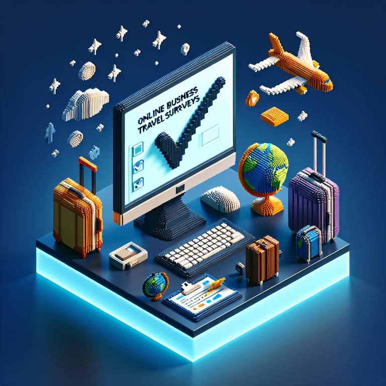 Artistic 3D voxel illustrating online business travel questionnaire