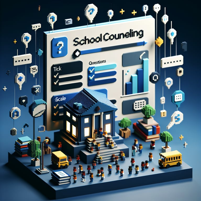 3D voxel art showing modular counseling evaluation survey design