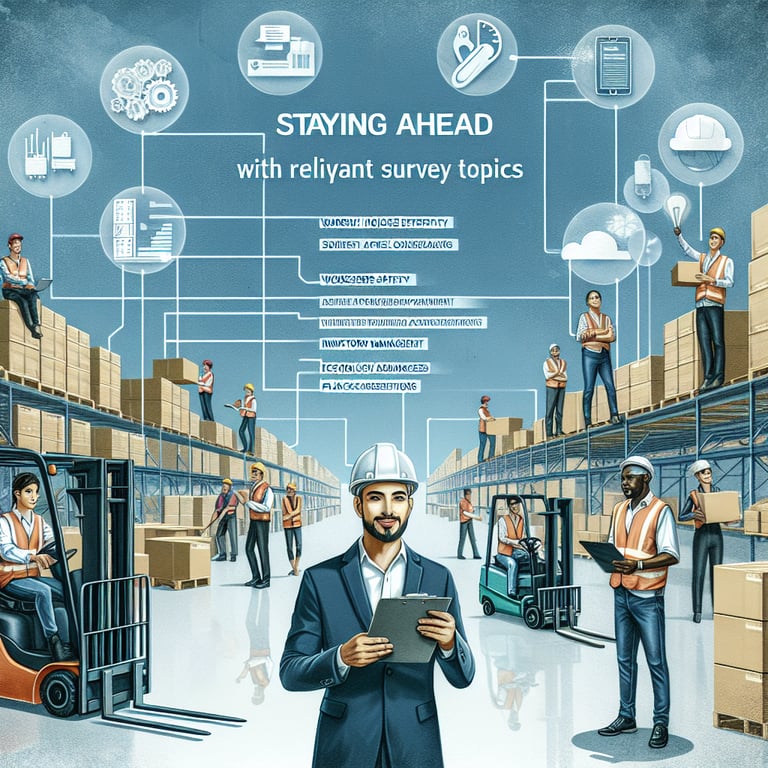 Illustration depicting relevant warehouse survey questions for staying ahead in the industry.