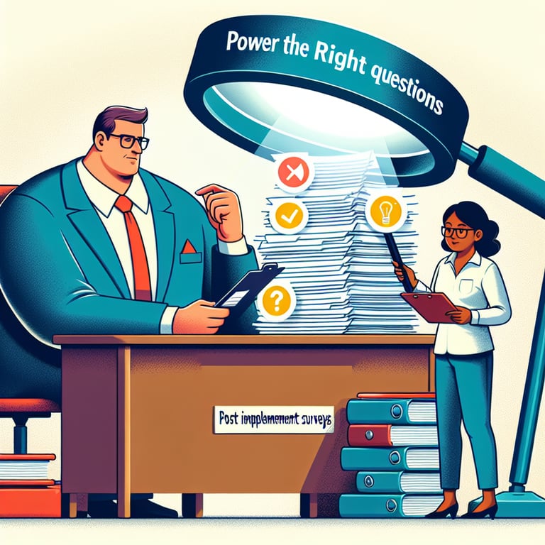 Illustration highlighting the power of right Post Implementation survey questions.