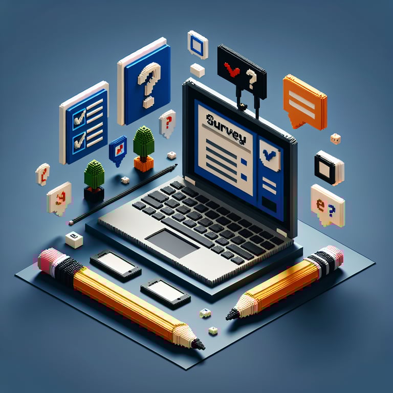 Creative 3D voxel illustration of survey data and feedback