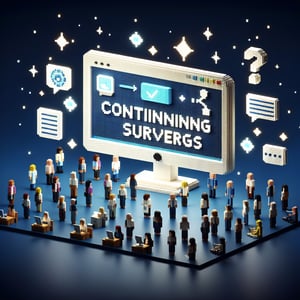 3D voxel art depicting online continuing education survey concept on a dark blue background.