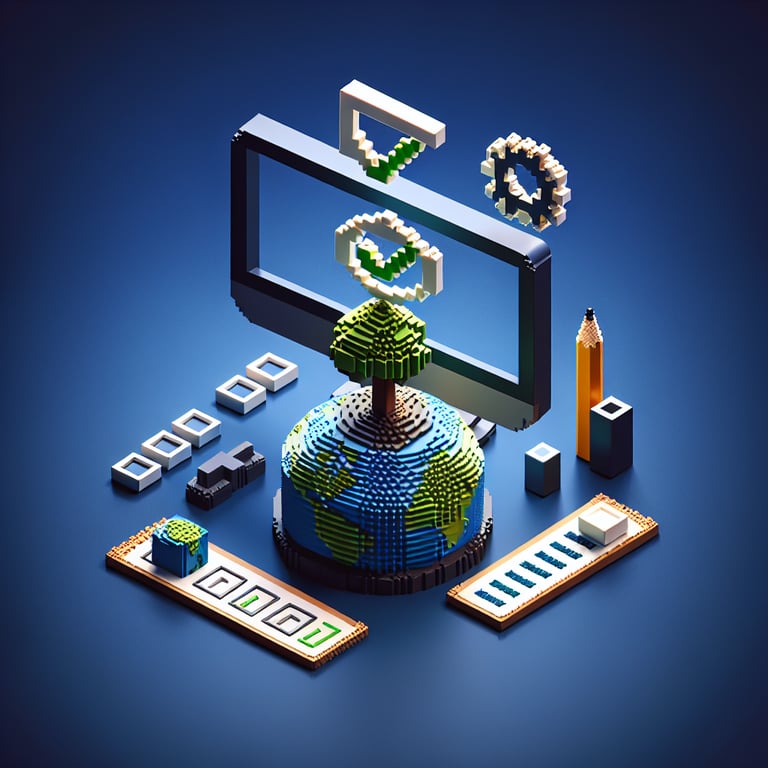 3D voxel art of green survey interface