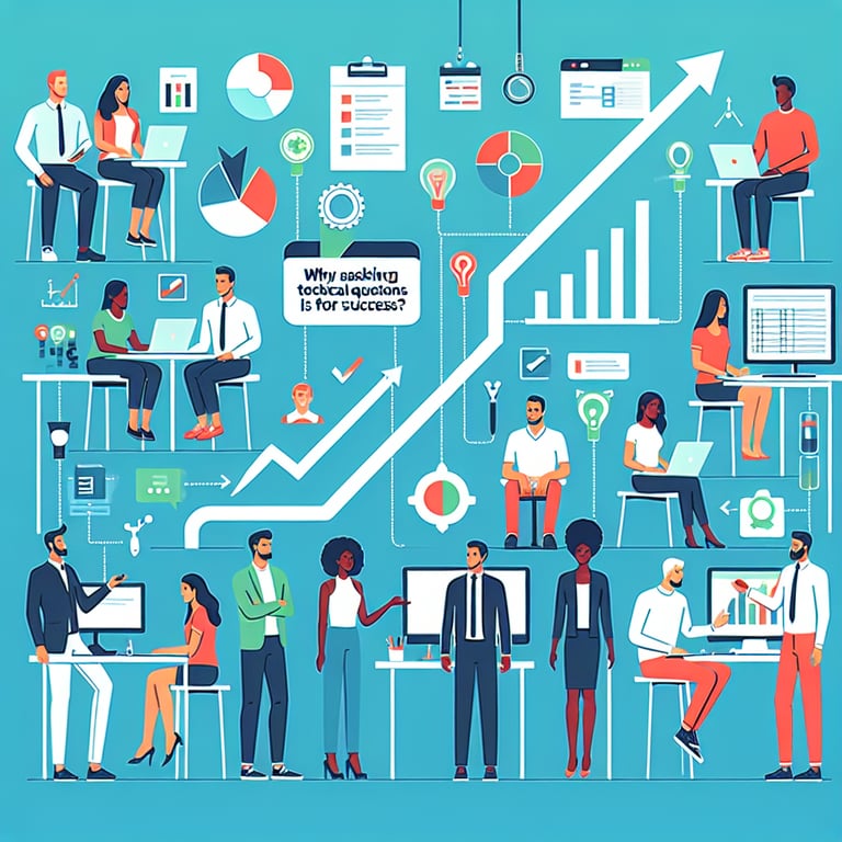 Illustration depicting the importance of asking technical survey questions for success.
