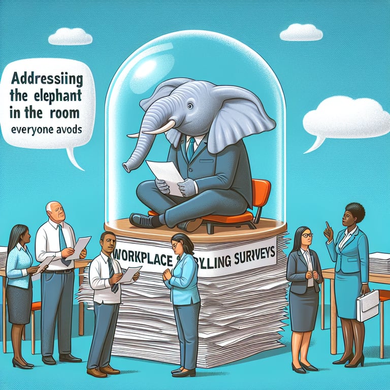 Illustration of an elephant symbolizing the topic of Workplace Bullying survey questions.