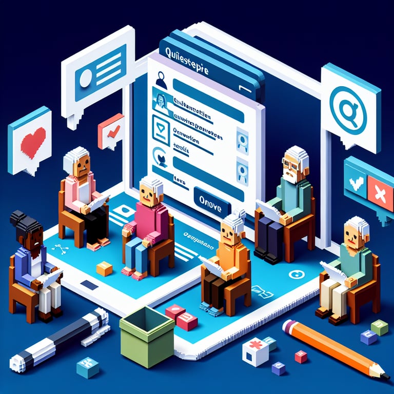 3D voxel art of seniors participating in a digital activity survey