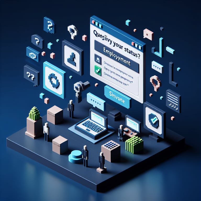Stylized 3D voxel art of an online job status poll