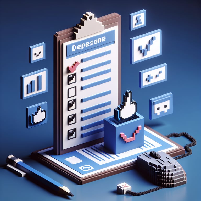 Creative 3D voxel scene depicting mood assessment survey