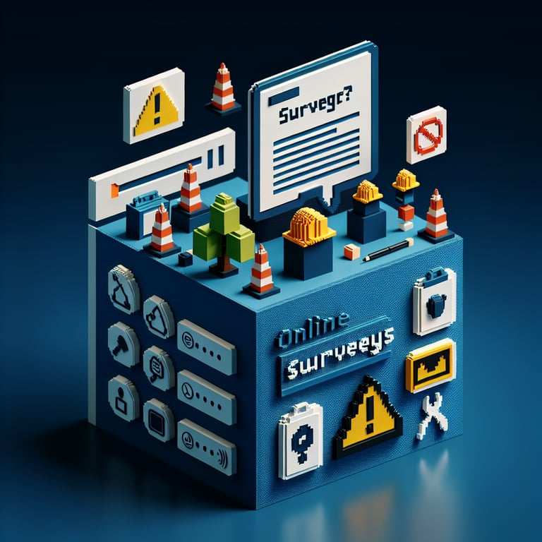 Artistic 3D voxel art illustrating hazard identification in a workplace safety survey