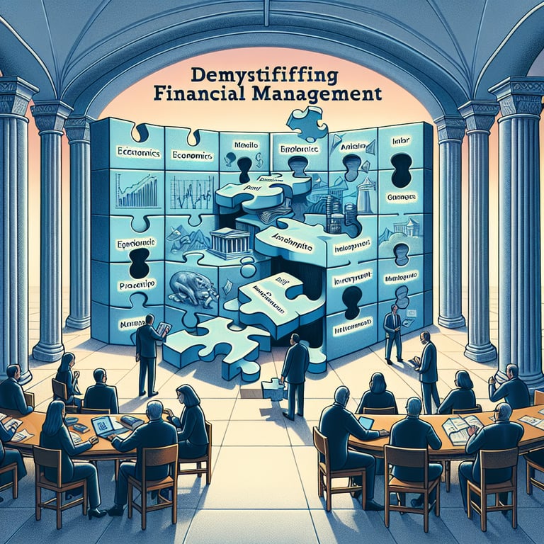 Illustration depicting key topics in Financial Management survey questions