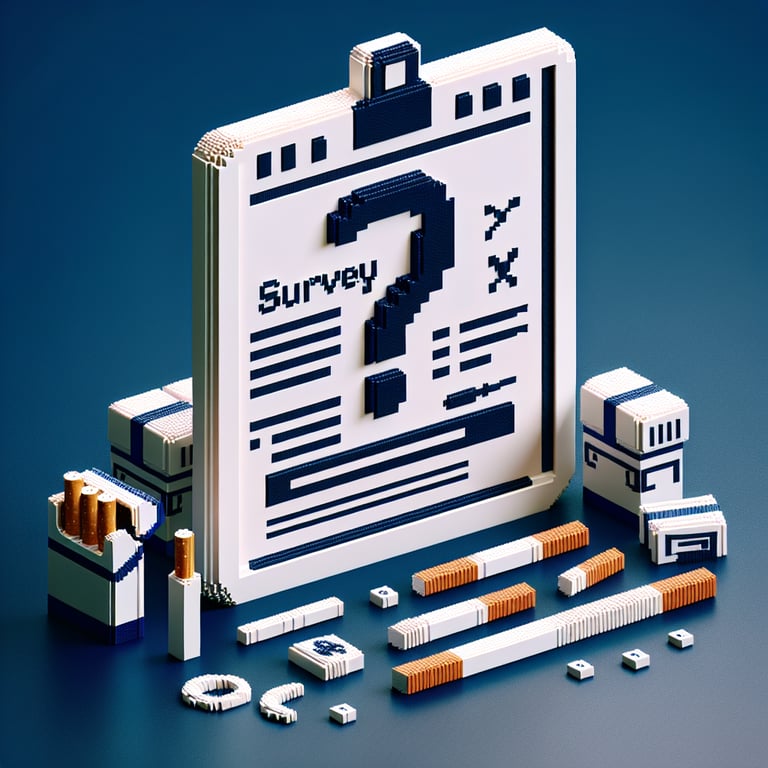 Artistic 3D voxel art of cigarette purchase questionnaire process