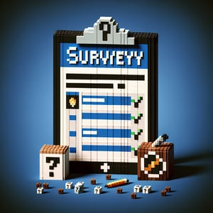 3D voxel art illustrating online survey concept, specifically for police officers, on a dark blue background.