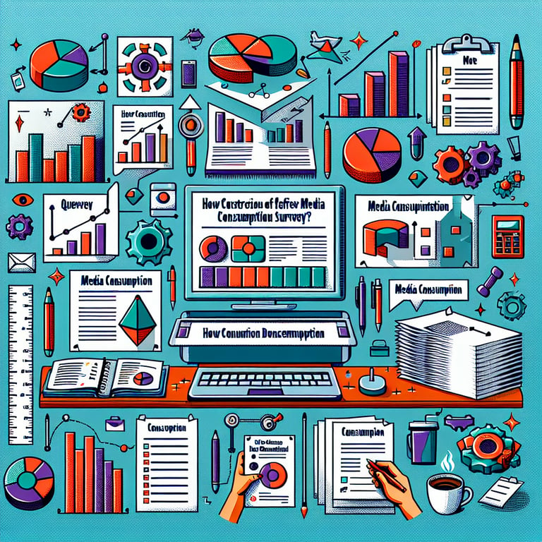 Illustration showing the process of crafting effective Media Consumption survey questions and outcomes.