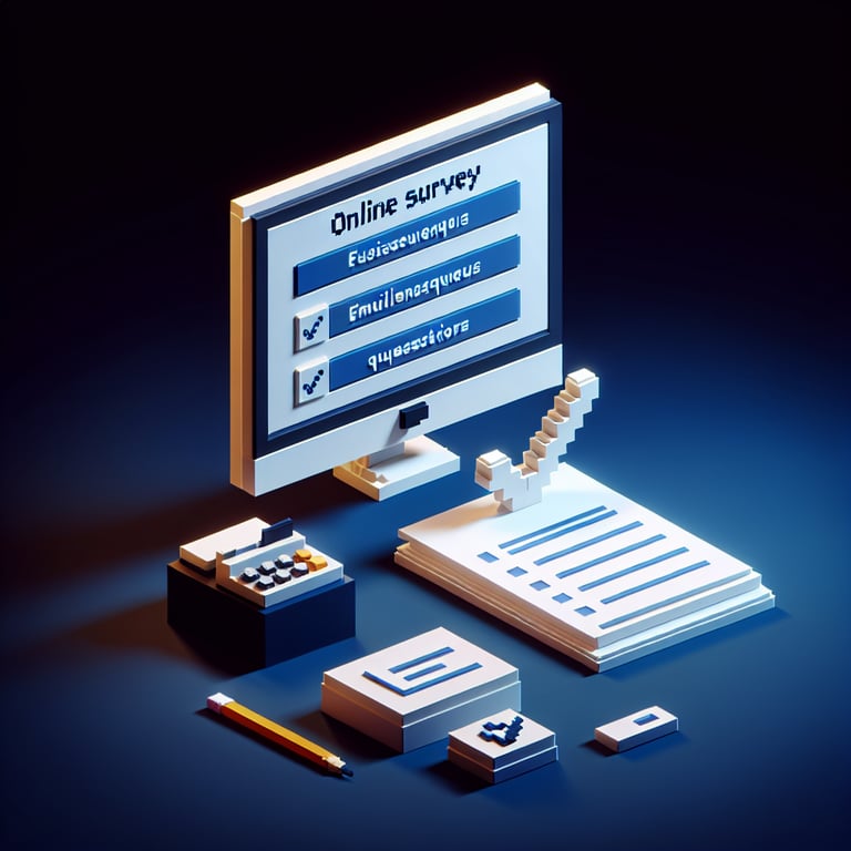 3D voxel art symbolizing digital French-language poll engagement