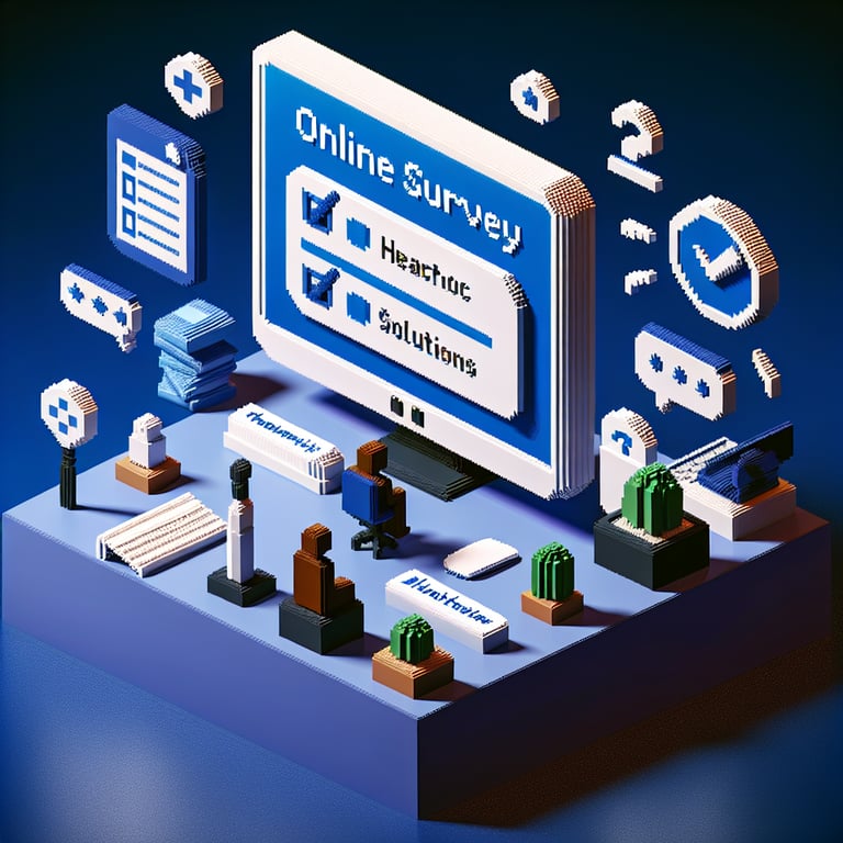 Artistic 3D voxel art illustrating a comprehensive addiction survey