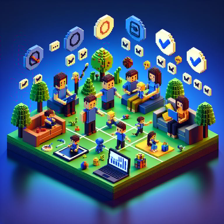 Creative 3D voxel illustrating a family life balance poll