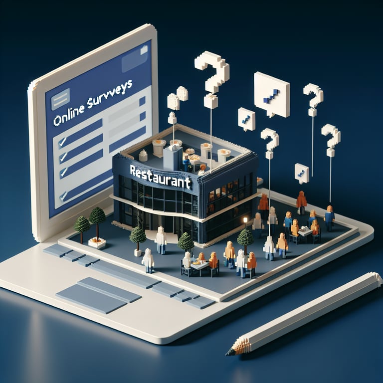Artistic 3D voxel depiction of a new eatery survey before launch