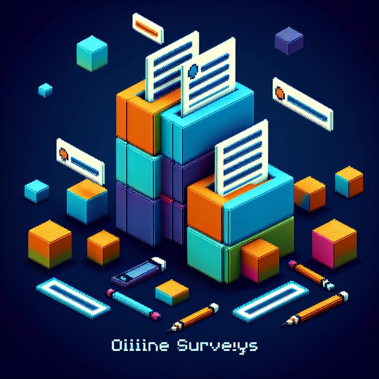Artistic 3D voxel art illustrating cyclic mood assessment survey