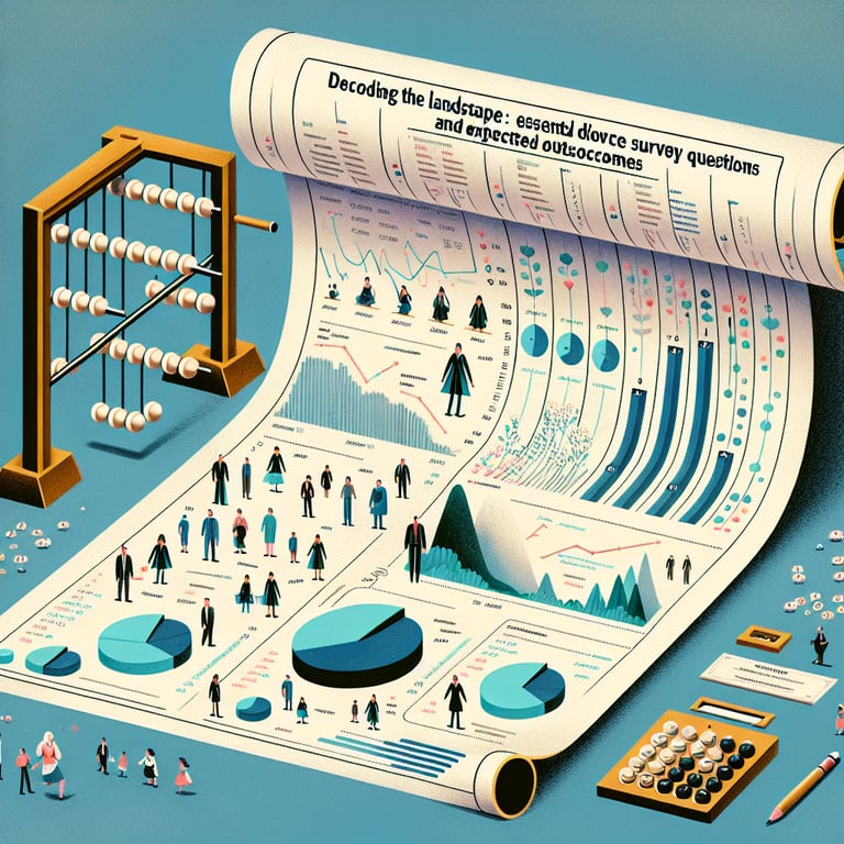 Illustration of essential divorce survey questions and expected outcomes concept