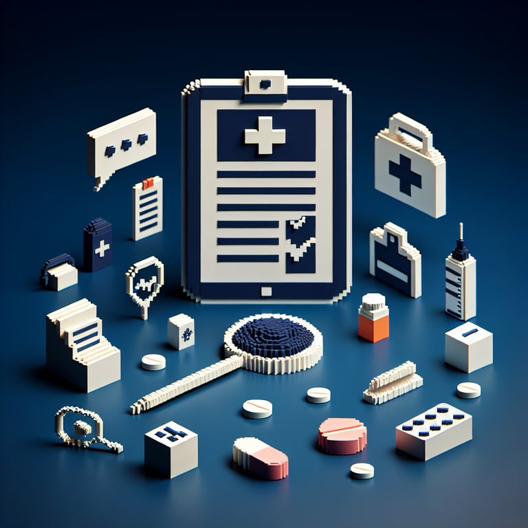 Artistic 3D voxel network illustrating healthcare access survey insight