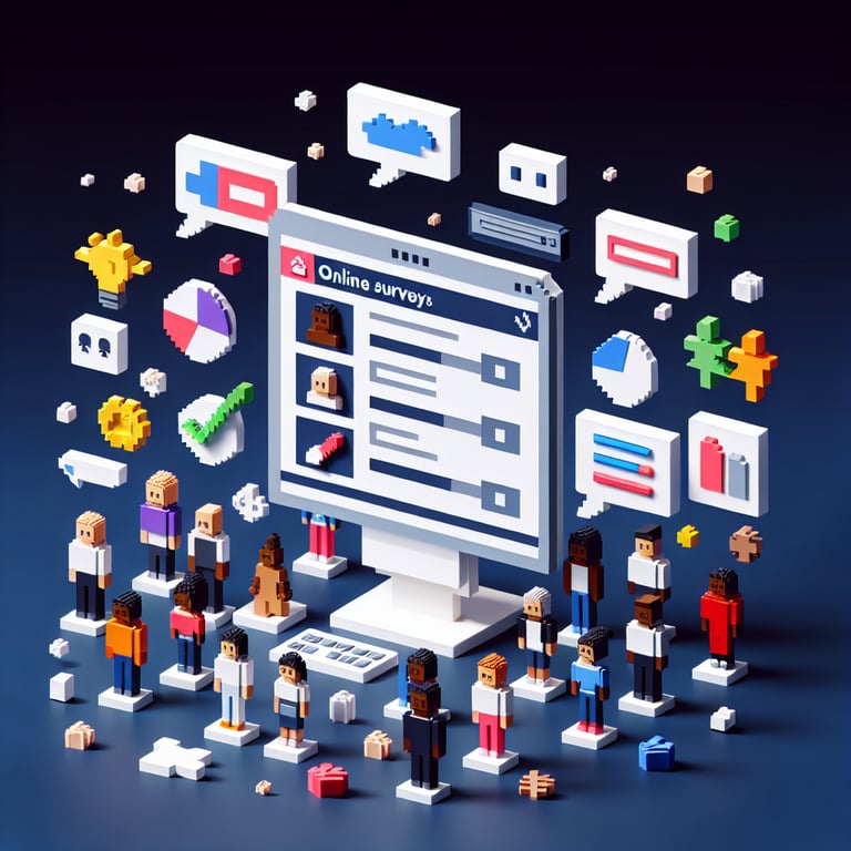 Artistic 3D voxel illustration of an online poll on cultural and racial identity