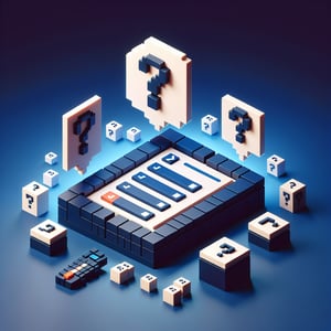 3D voxel art depicting the concept of online CTE surveys on a dark blue background.