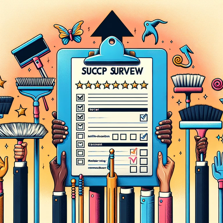 Housekeeping survey questions illustration showing key topics for successful service improvement.