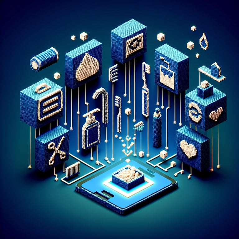 Stylized 3D voxel representation of personal cleanliness survey interface