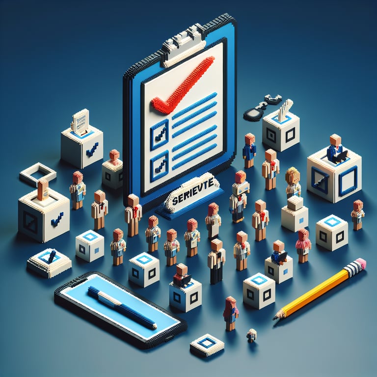 Artistic 3D voxel staff survey response illustration