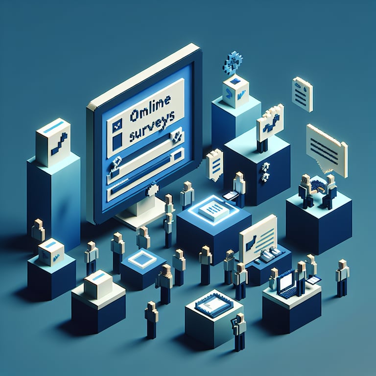 Creative 3D voxel illustrating digital job status survey interface