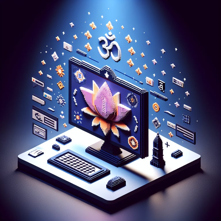 Artistic 3D voxel depiction of survey elements celebrating Hindu religious traditions