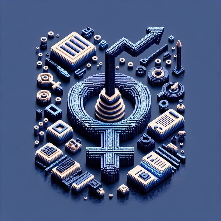 Artistic 3D voxel sculpture representing inclusive gender survey questions