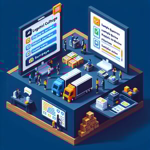 3D voxel art depicting the concept of online logistical culture survey with a dark blue background.