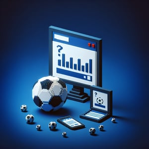 3D voxel art depicting online surveys, set against a dark blue backdrop, representing soccer club surveys.