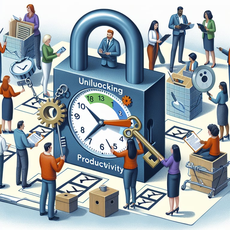 Illustration showcasing the concept of unlocking productivity through the right Flexible Working survey questions.