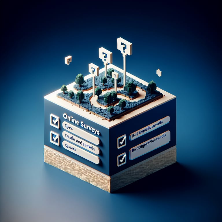 Artistic 3D voxel art symbolizing survey data clustering