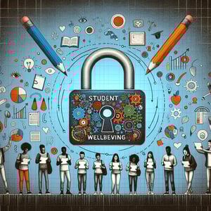 Illustration showing the process of using Student Wellbeing survey questions to enhance student wellness.