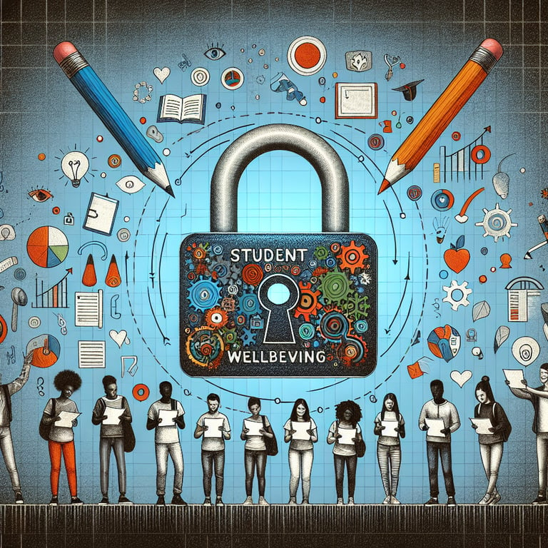 Illustration showing the process of using Student Wellbeing survey questions to enhance student wellness.